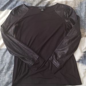 Black Long Sleeve Top - Suede Snake Skin Sleeves